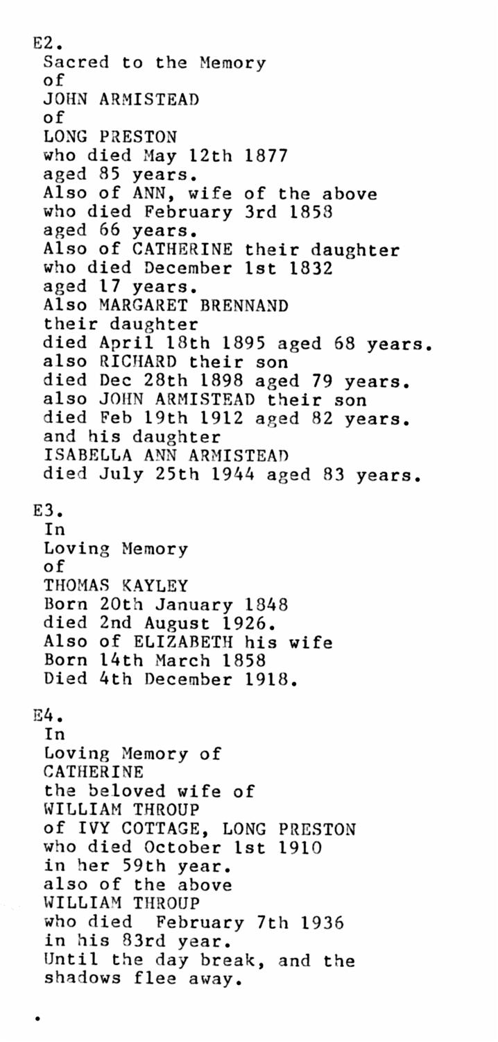 Location Index - P06.jpg - Long Preston Baptist Church -  Monumental Inscriptions in Location Order  - E2 to E4